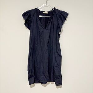 StarkX Ruffle Sleeve Notch V Neck Cotton Dress‎ navy Blue Size Large